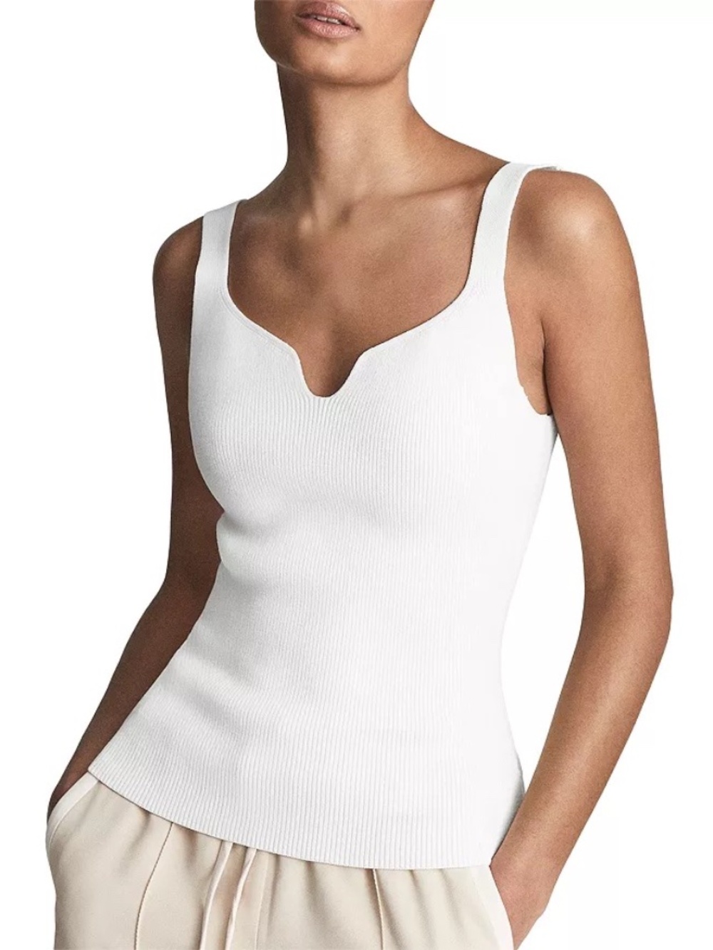REISS Daisy Sweetheart Neck Tank Top Ribbed Sleeveless Stretch White Size Small - Picture 13 of 15